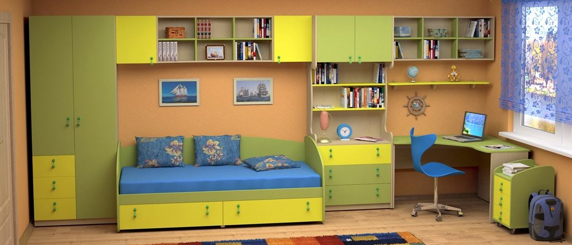 Желто - зеленая детская комната
